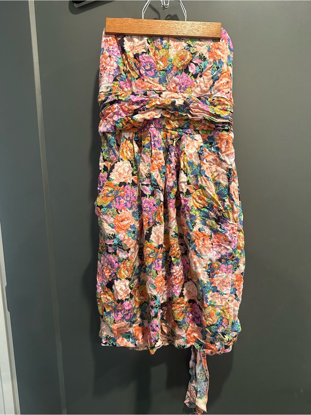 Kismet Strapless Floral Dress in Pink, Orange and Blue